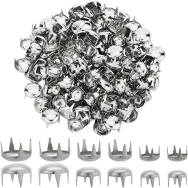 1 Box 240Pcs 3 Styles Silver Claw Beads Round Dome Studs 6mm 8mm 10mm 4 Prongs Spikes Spots Brass Punk Rock Rivet Nailheads for Leather Crafts Clothes Belt Bag Shoes Decorations Bracelets