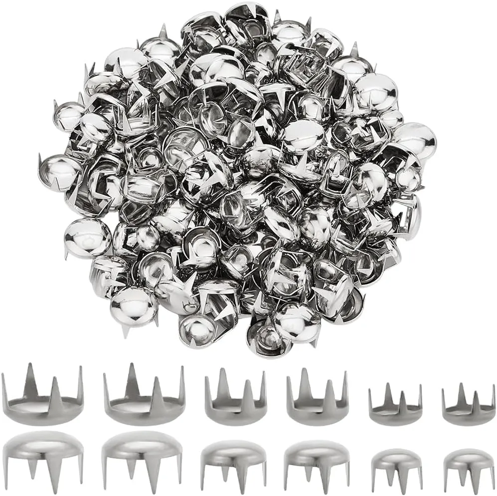 1 Box 240Pcs 3 Styles Silver Claw Beads Round Dome Studs 6mm 8mm 10mm 4 Prongs Spikes Spots Brass Punk Rock Rivet Nailheads for Leather Crafts Clothes Belt Bag Shoes Decorations Bracelets