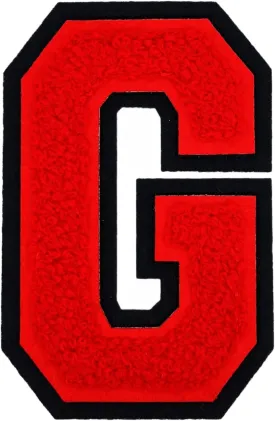 1 PCS 4.0" Red Chenille Letter Patch with Black Edge, Iron on Patches for Hats, Clothes, Bags, Backpacks, Jeans, Jackets - Initial Patches, Large Varsity Letter (G)