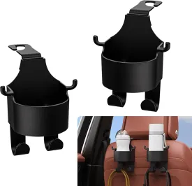 2 PCS Car Seat Back Multifunctional 3-in-1 Hook, Cup Holder Mobile Phone Holder Hanging Organizer, Hands-Free Portable Super Load-Bearing Storage Rack, Universal for Most Cars (Black)