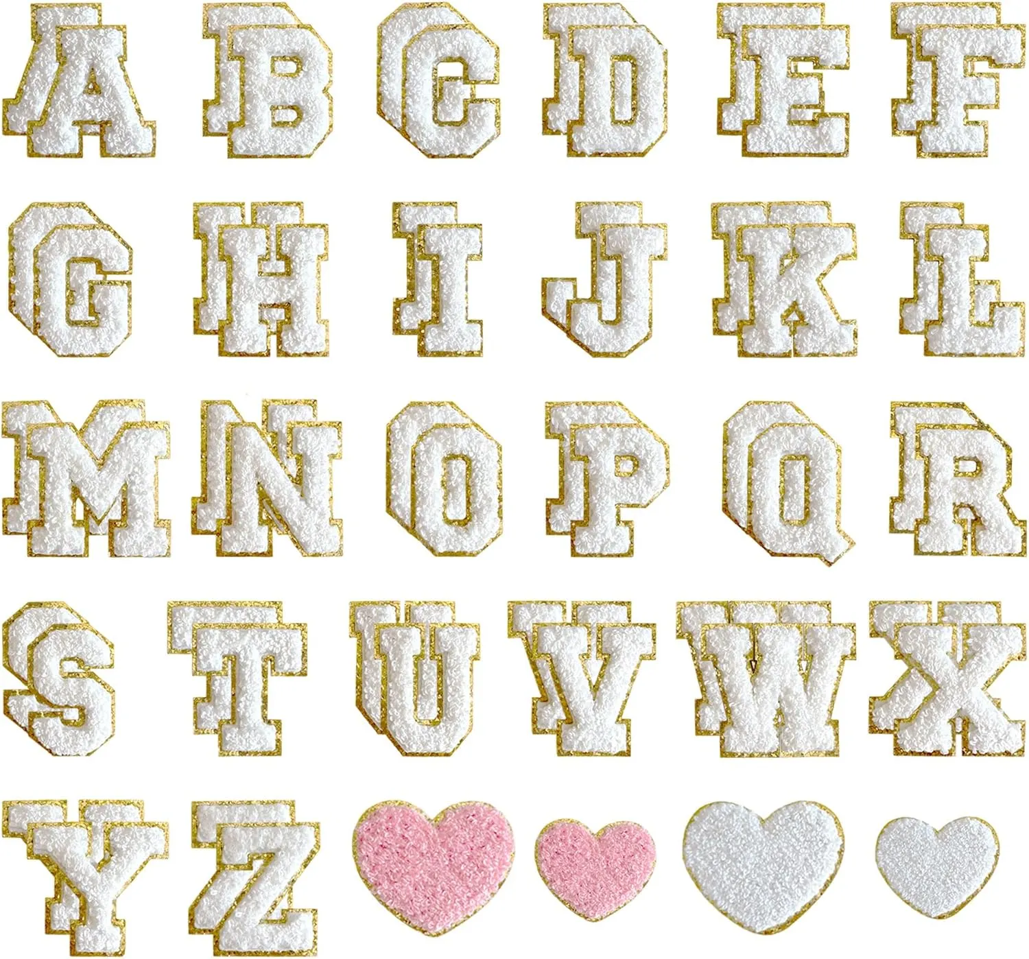 56 PCS White Color, SELF Adhesive Chenille Letters Patches, Preppy Stickers Letters, Vinyl Letter Stickers, Patch Sticker for Backpack Clothing Hats Bags.