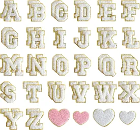 56 PCS White Color, SELF Adhesive Chenille Letters Patches, Preppy Stickers Letters, Vinyl Letter Stickers, Patch Sticker for Backpack Clothing Hats Bags.