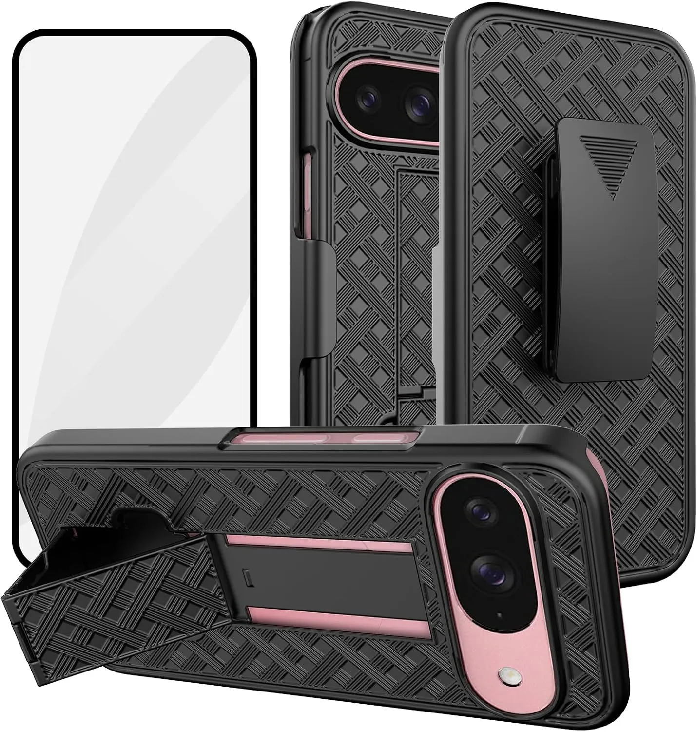 Ailiber for Google Pixel 9 Case with Belt Clip, Google 9 Holster Case with Screen Protector, Swivel Kickstand Holder, Slim Shockproof Shell Full Body Pouch Phone Cover for Pixel 9-Black