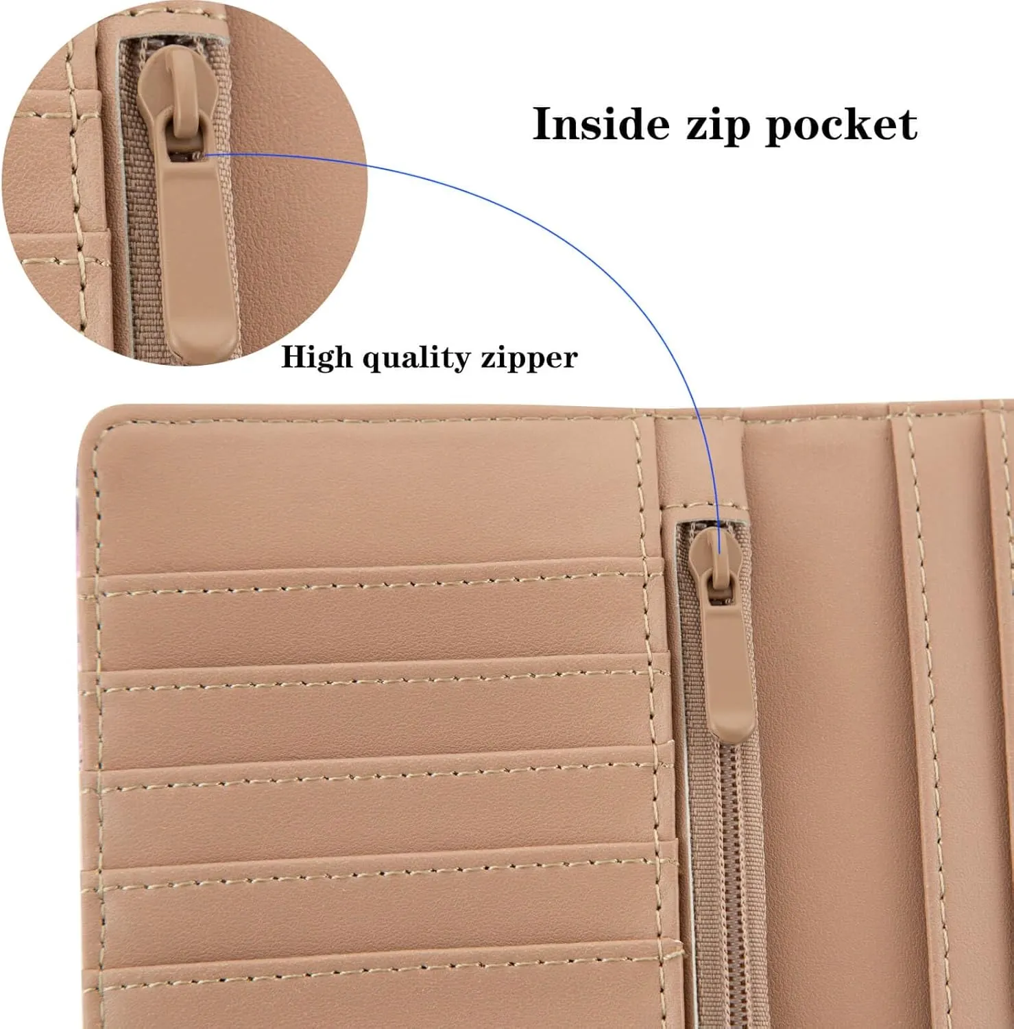 AIRMORS Wallet Women Leather Credit Card Holder with RFID Blocking Large Capacity Slim zipper Wallets for Men Minimalist Coin Purse long clutch wallet (Cat)