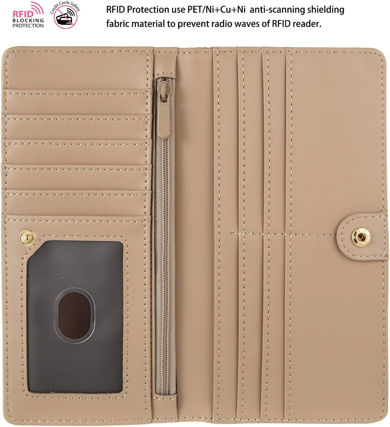 AIRMORS Wallet Women Leather Credit Card Holder with RFID Blocking Large Capacity Slim zipper Wallets for Men Minimalist Coin Purse long clutch wallet (Cat)