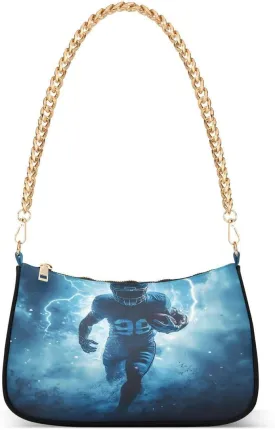 ALAZA American Football Player Blue Chian Shoulder Bag Handbags Tote Mini Clutch Purse Hobo Bag with Zipper Closure for Women