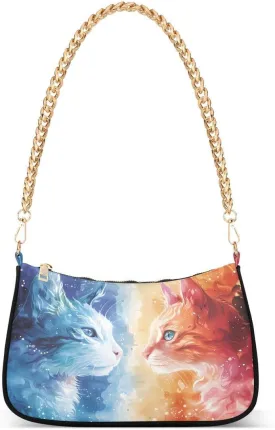 ALAZA Artwork Cat Kitten Animal Chian Shoulder Bag Handbags Tote Mini Clutch Purse Hobo Bag with Zipper Closure for Women