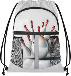 Bowling Sports Themed Drawstring Backpack for Women and Men Lightweight Waterproof Sports Gym Sackpack with Mesh Pockets
