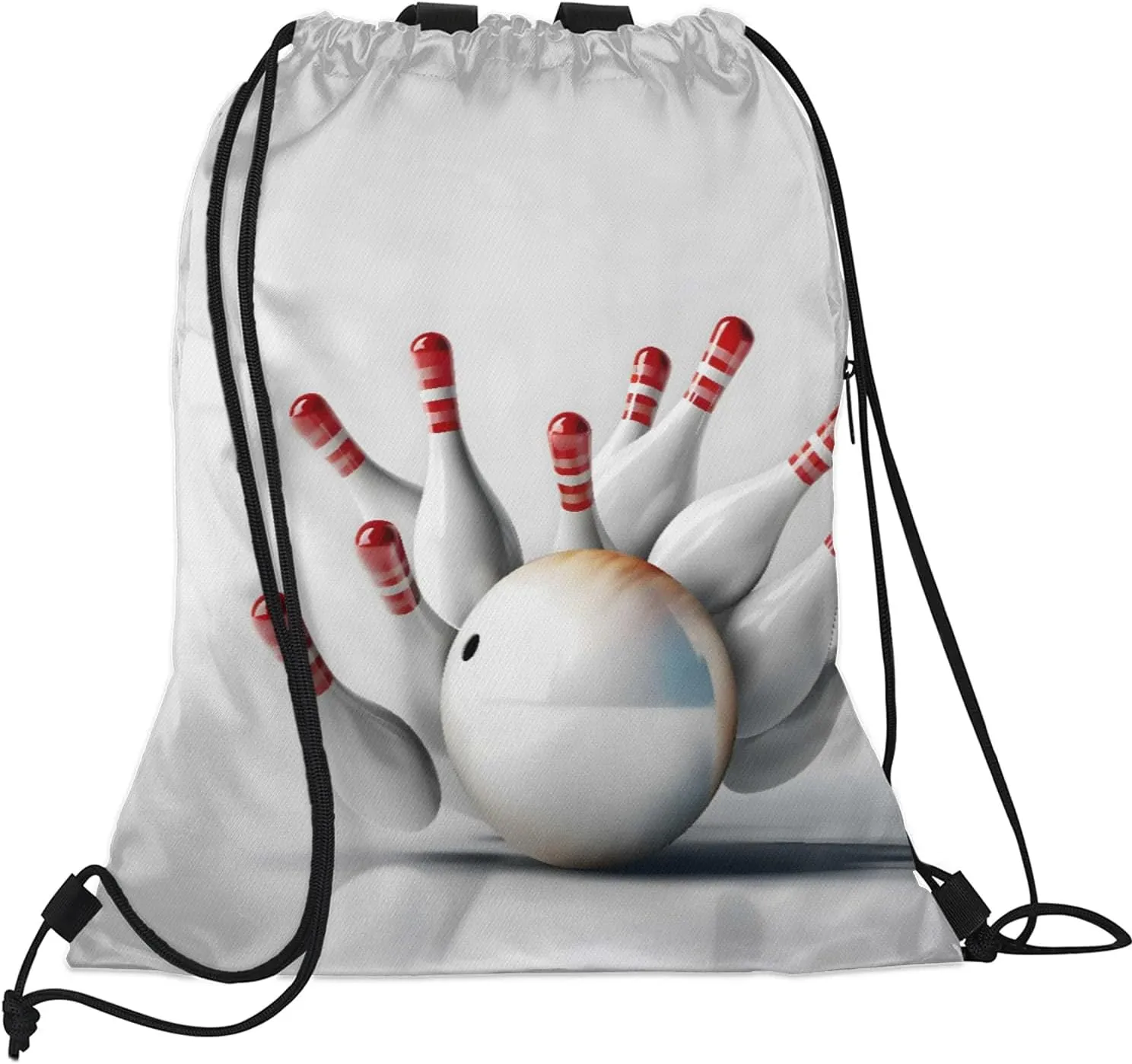 Bowling Sports Themed Drawstring Backpack for Women and Men Lightweight Waterproof Sports Gym Sackpack with Mesh Pockets