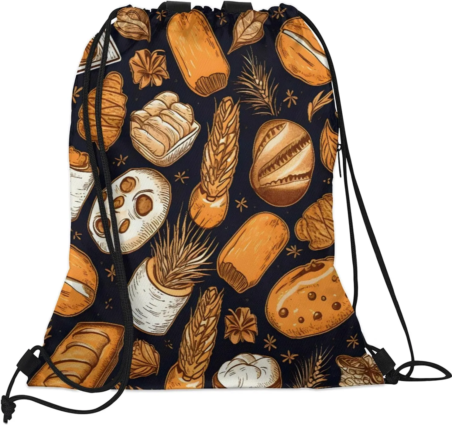 Bread Pattern Drawstring Backpack for Women and Men Lightweight Waterproof Sports Gym Sackpack with Mesh Pockets