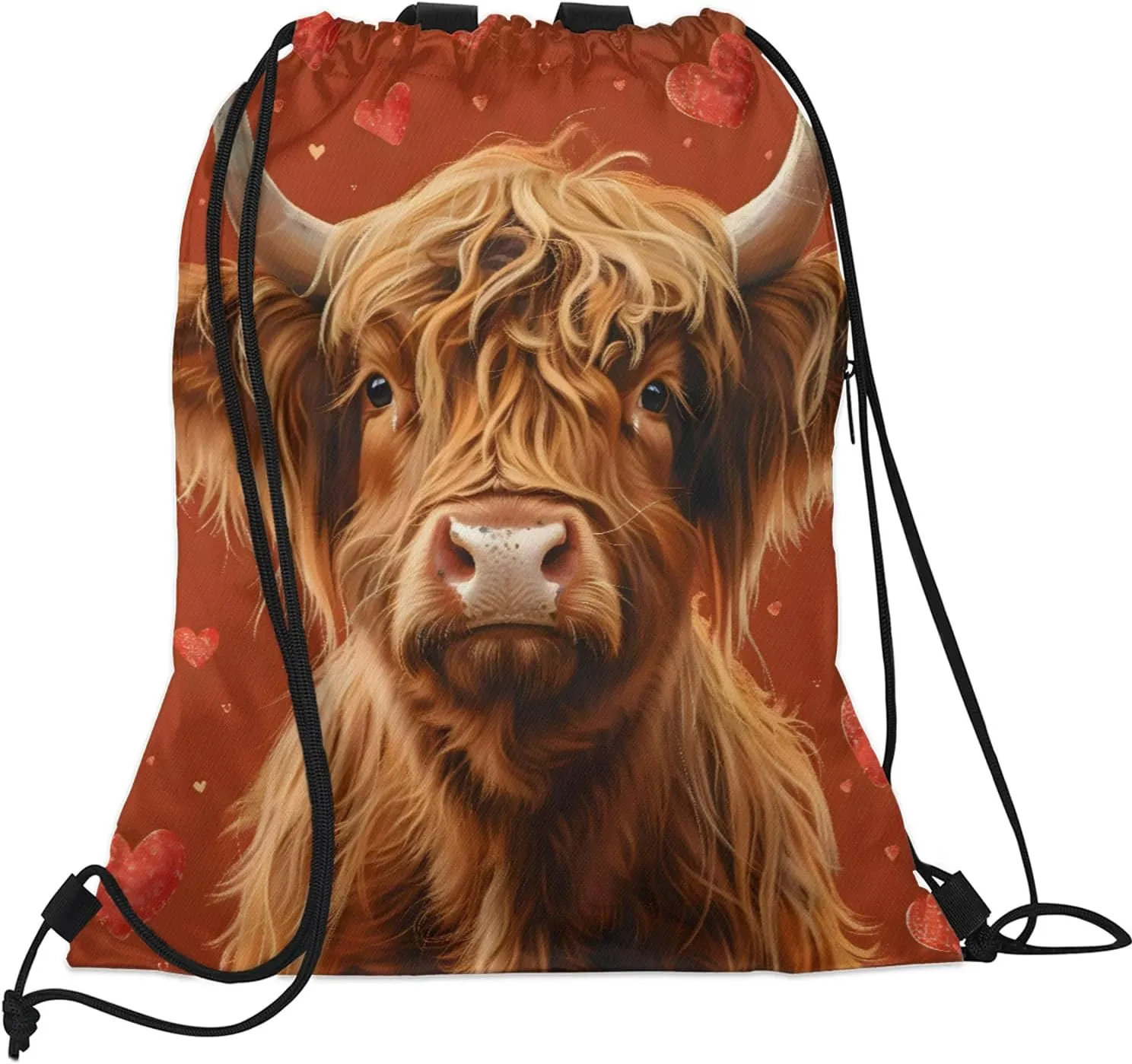 Brown Bull Drawstring Backpack for Women and Men Lightweight Waterproof Sports Gym Sackpack with Mesh Pockets