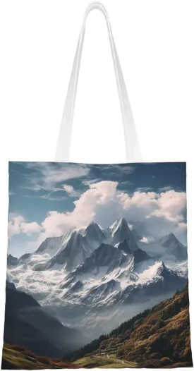 Canvas Tote Bag For Women Reusable Shopping Bag Casual Mountain And White Clouds Shoulder Bag Handbag For Travel