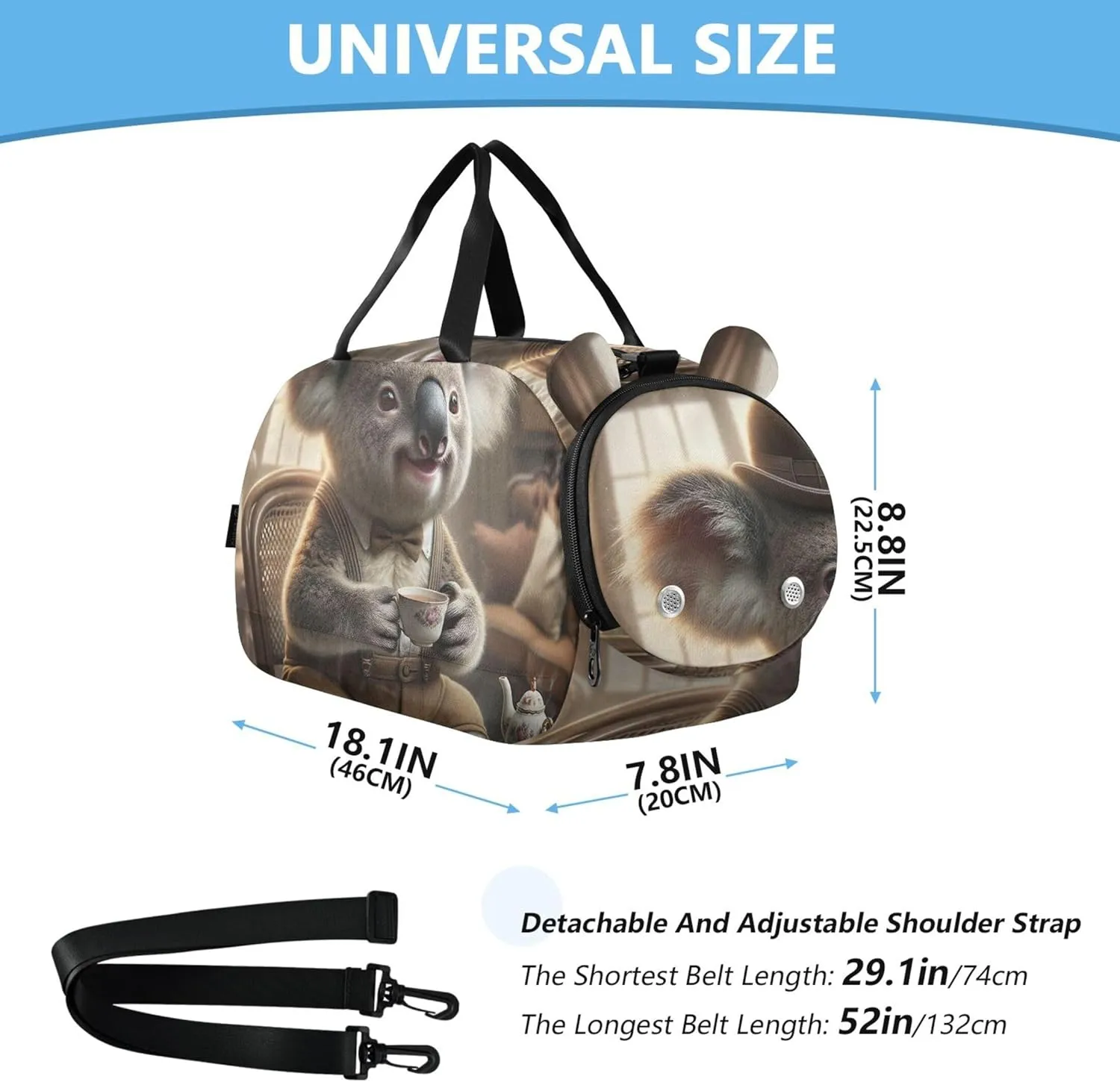 Carry on Duffel Bag Boys Gentleman Koala Vintage Tea Overnight Bags Toddler Girls Duffle Bags Travel Tote Dance Duffle Bag