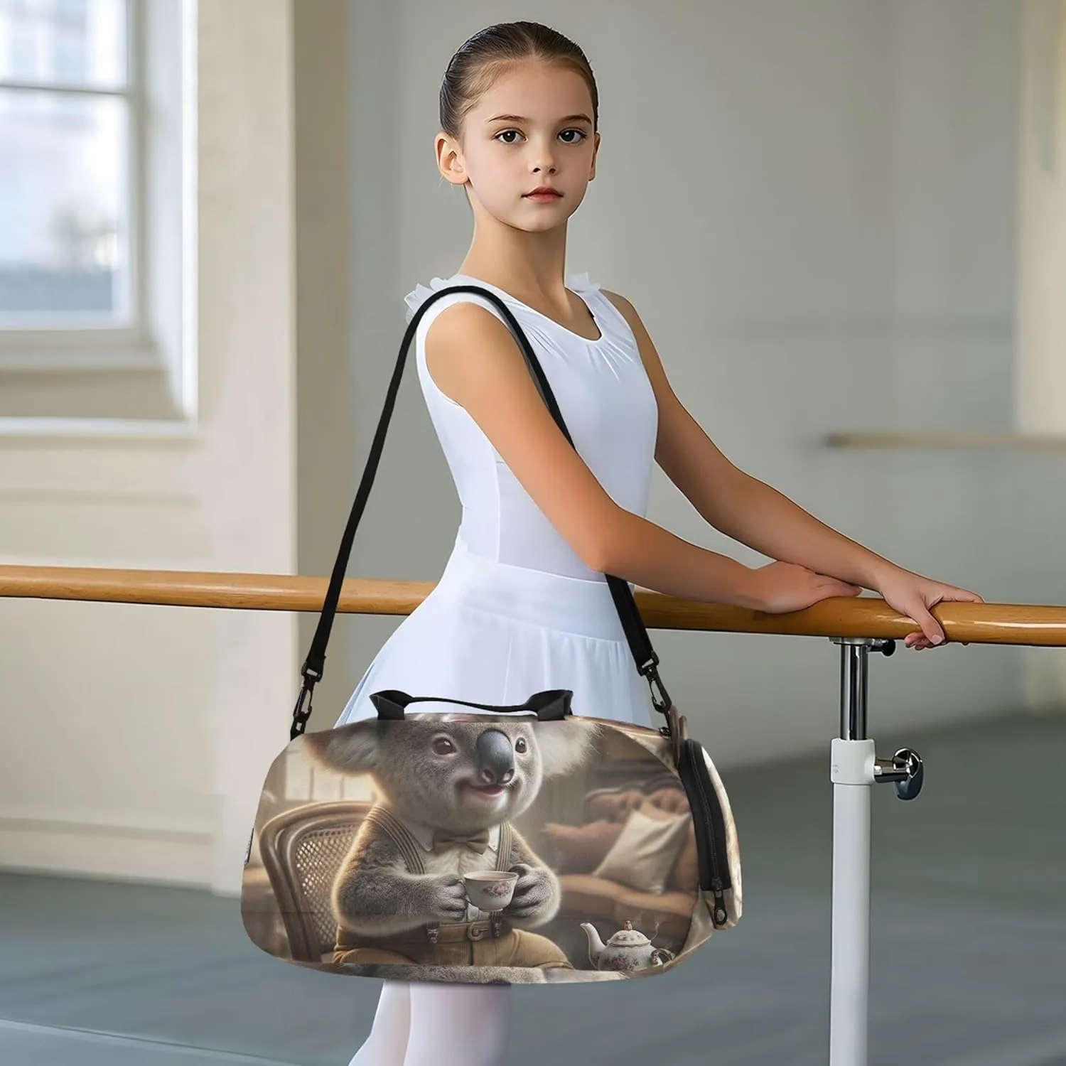 Carry on Duffel Bag Boys Gentleman Koala Vintage Tea Overnight Bags Toddler Girls Duffle Bags Travel Tote Dance Duffle Bag
