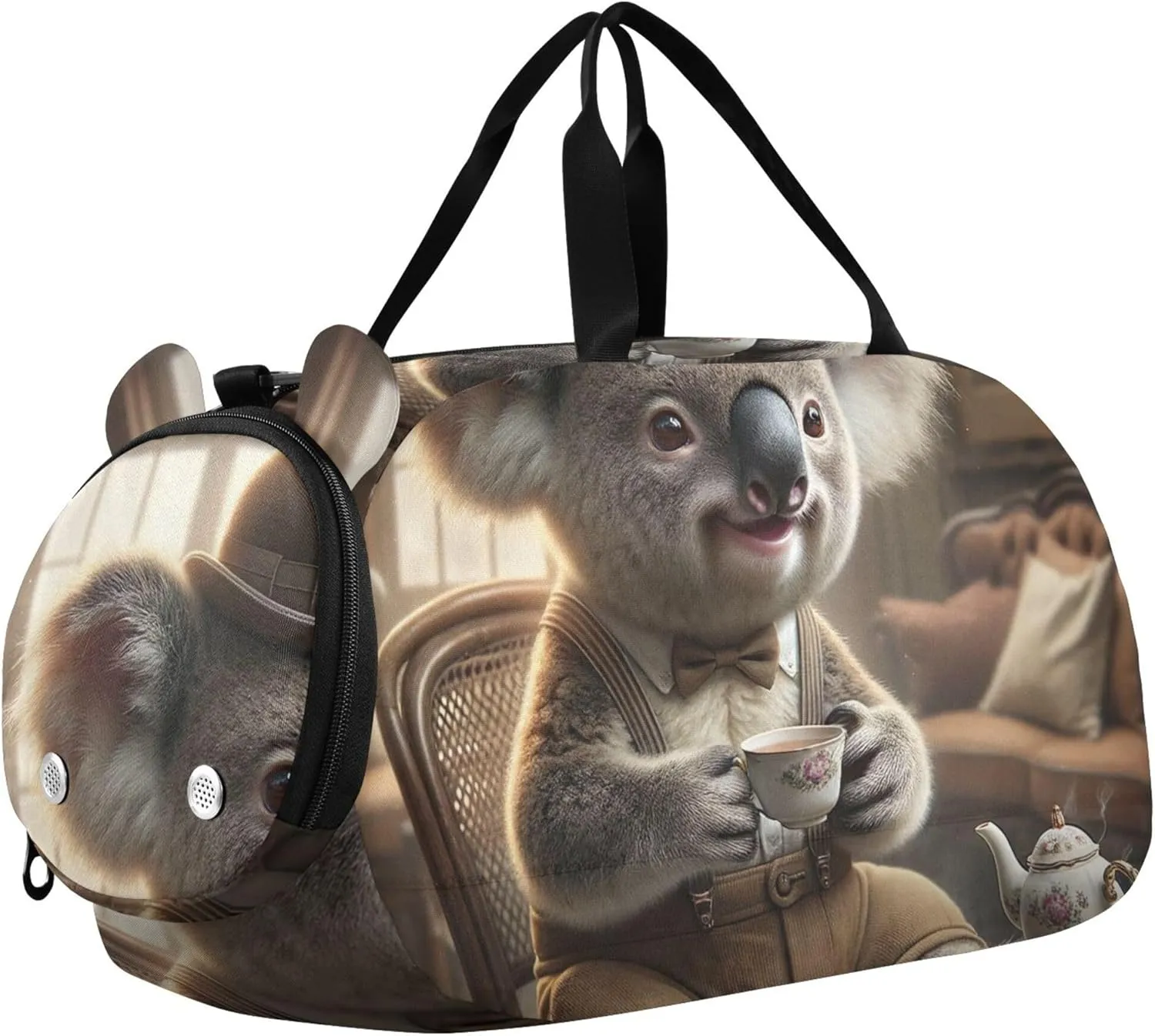 Carry on Duffel Bag Boys Gentleman Koala Vintage Tea Overnight Bags Toddler Girls Duffle Bags Travel Tote Dance Duffle Bag