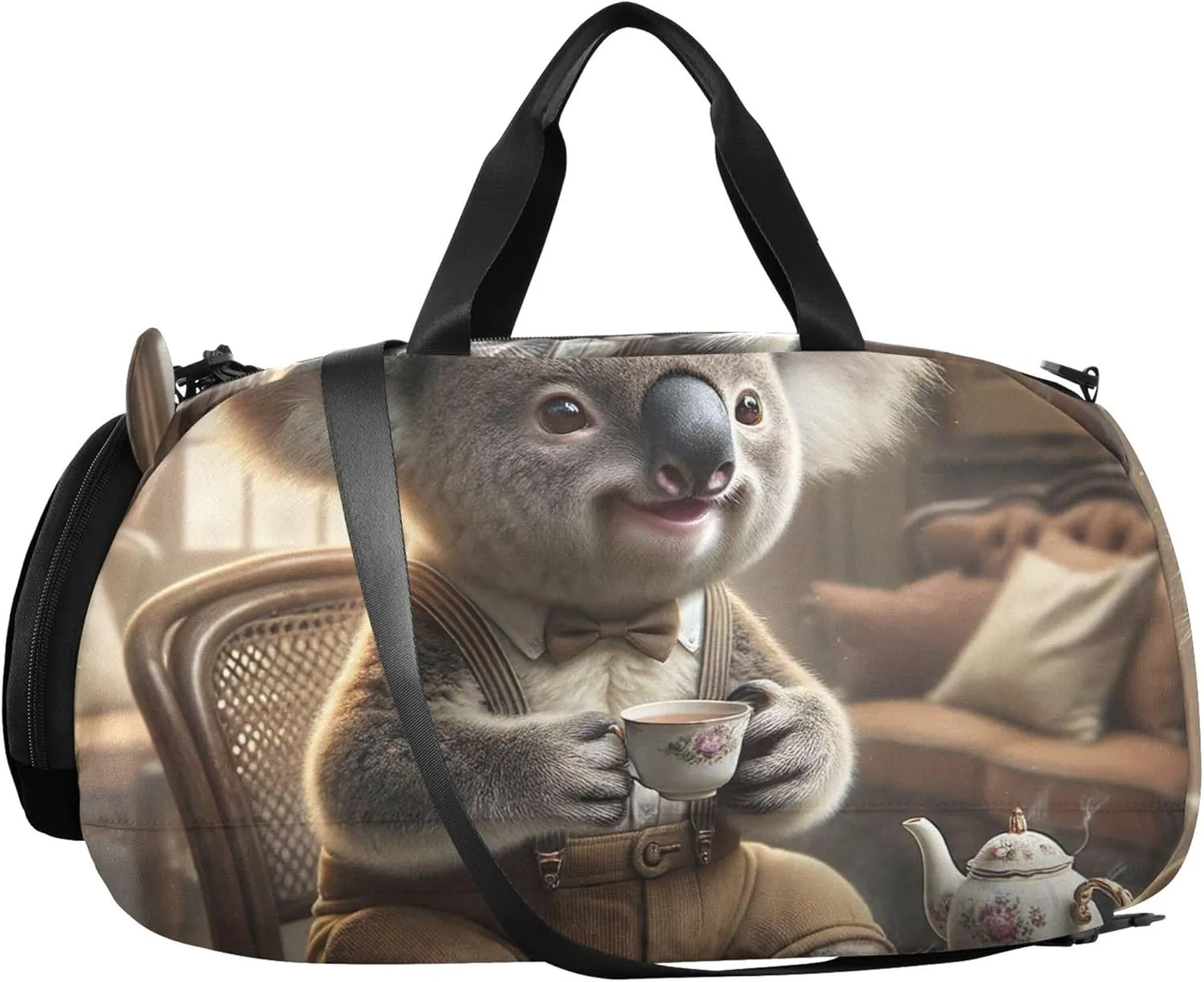 Carry on Duffel Bag Boys Gentleman Koala Vintage Tea Overnight Bags Toddler Girls Duffle Bags Travel Tote Dance Duffle Bag
