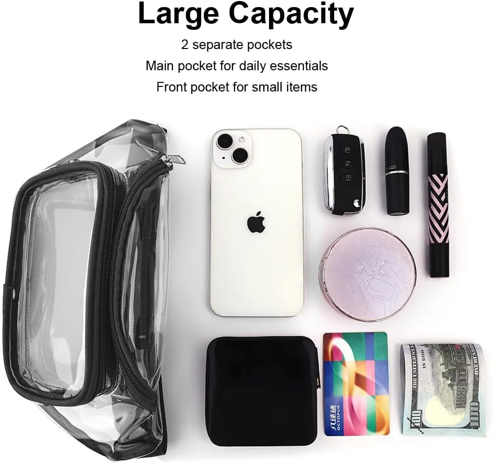 Clear Purses for Women - Stadium Approved Fanny Packs, Belt Bags - Trendy Crossbody Bags (Black)