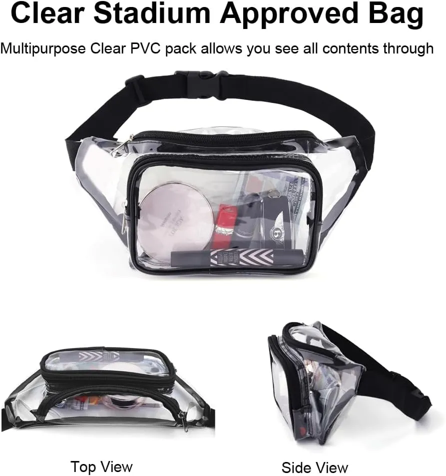 Clear Purses for Women - Stadium Approved Fanny Packs, Belt Bags - Trendy Crossbody Bags (Black)