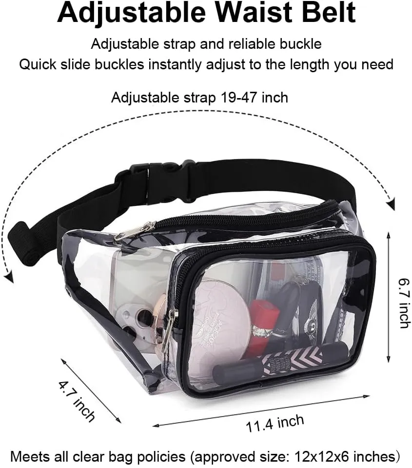 Clear Purses for Women - Stadium Approved Fanny Packs, Belt Bags - Trendy Crossbody Bags (Black)