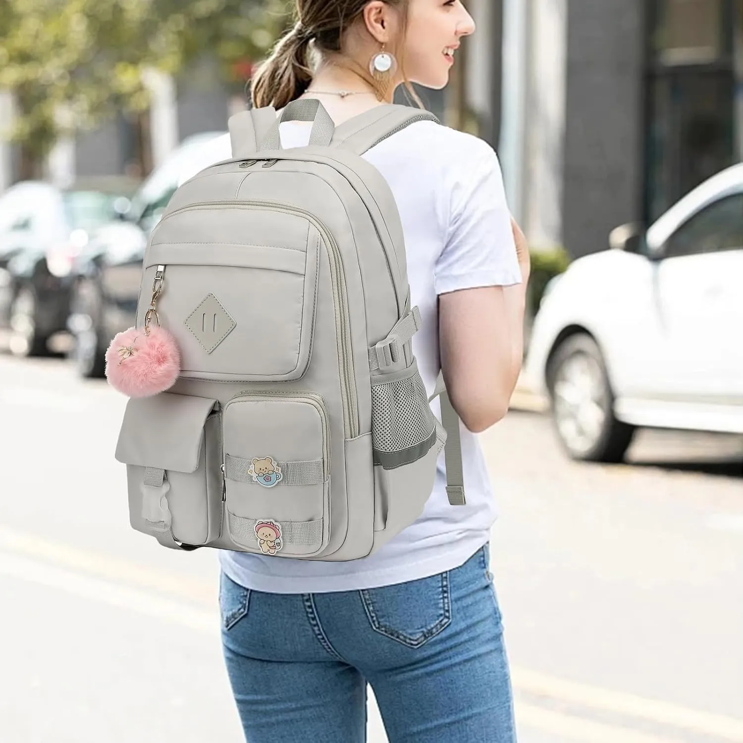 College School Backpack for Girls, Women Travel Laptop Backpacks Teens Middle High School Bookbag (Grey)