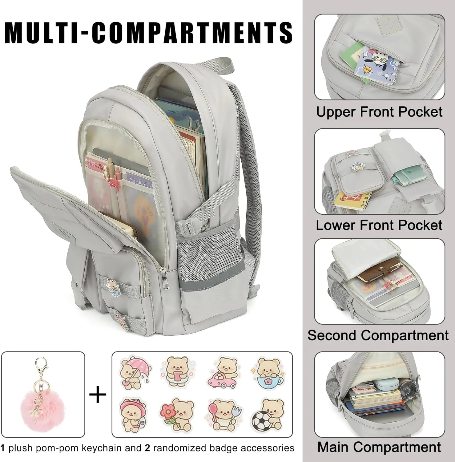 College School Backpack for Girls, Women Travel Laptop Backpacks Teens Middle High School Bookbag (Grey)