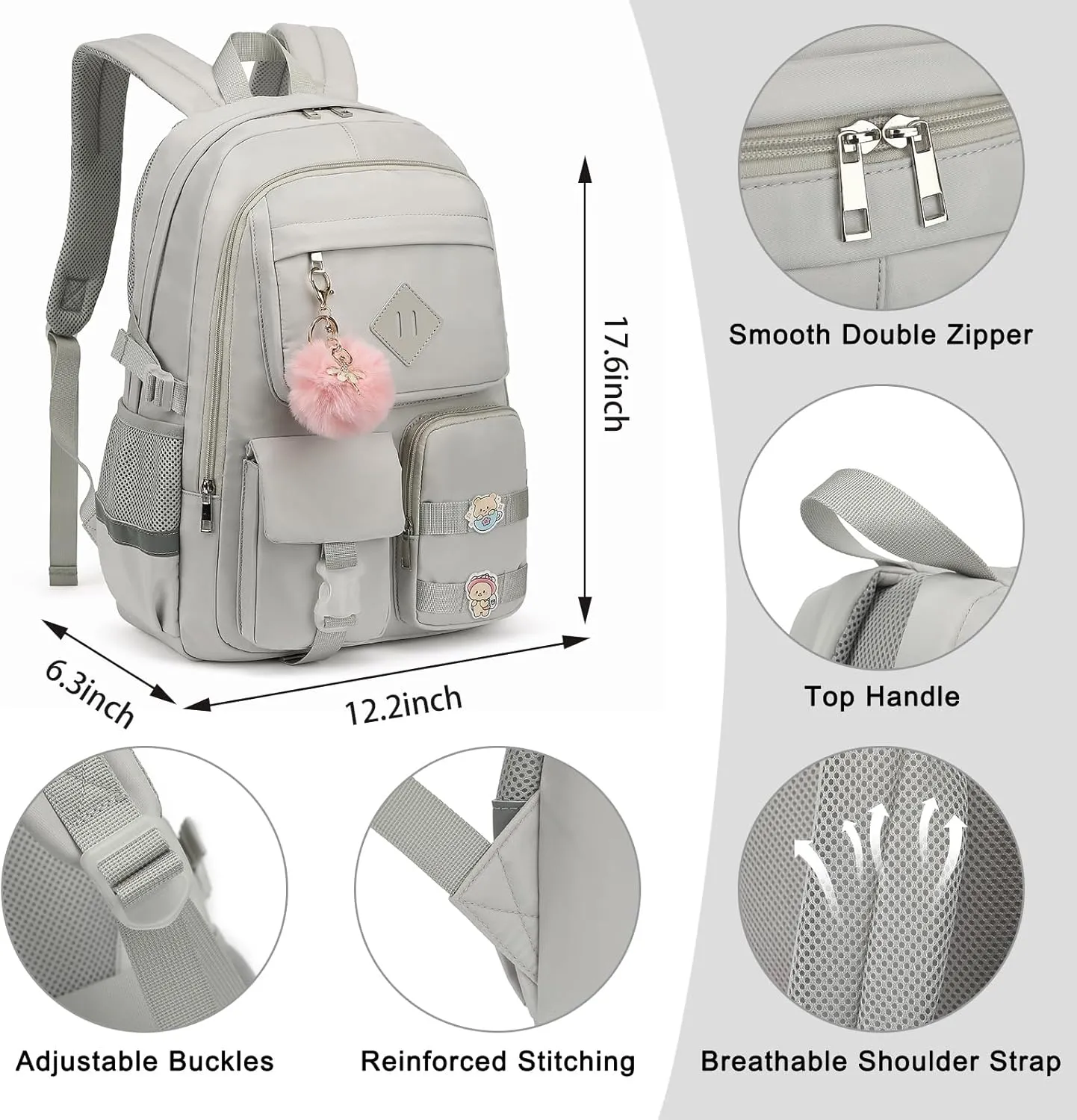 College School Backpack for Girls, Women Travel Laptop Backpacks Teens Middle High School Bookbag (Grey)