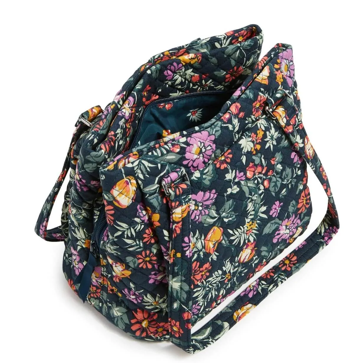 Cotton Vera Bradley Multi-Compartment Shoulder Satchel Purse, blue-green/multicolor
