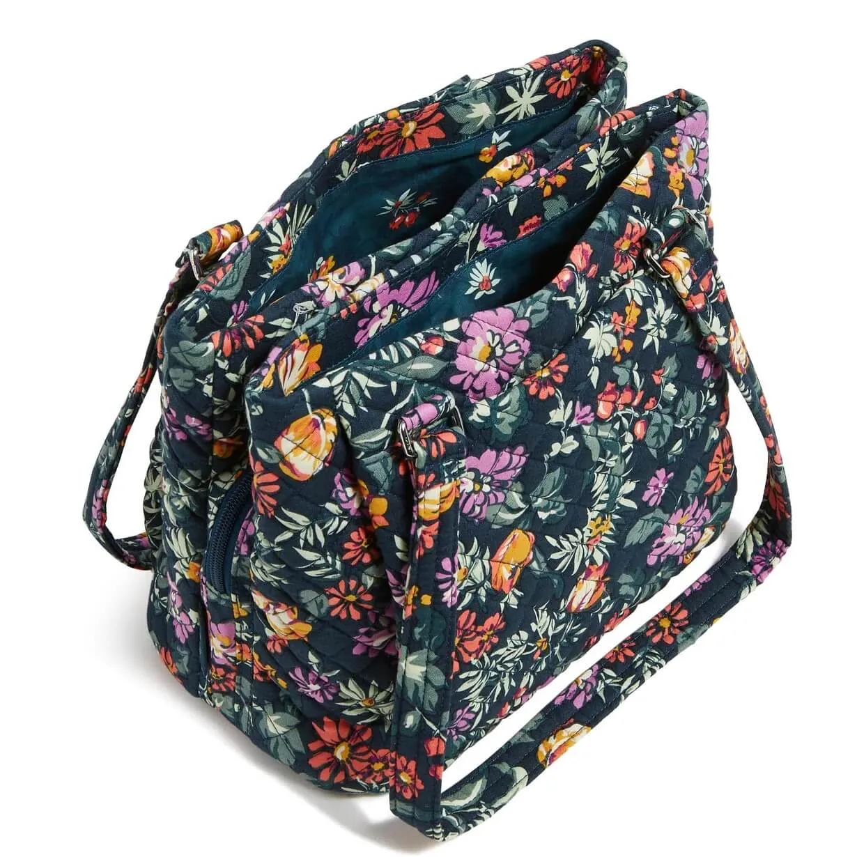 Cotton Vera Bradley Multi-Compartment Shoulder Satchel Purse, blue-green/multicolor
