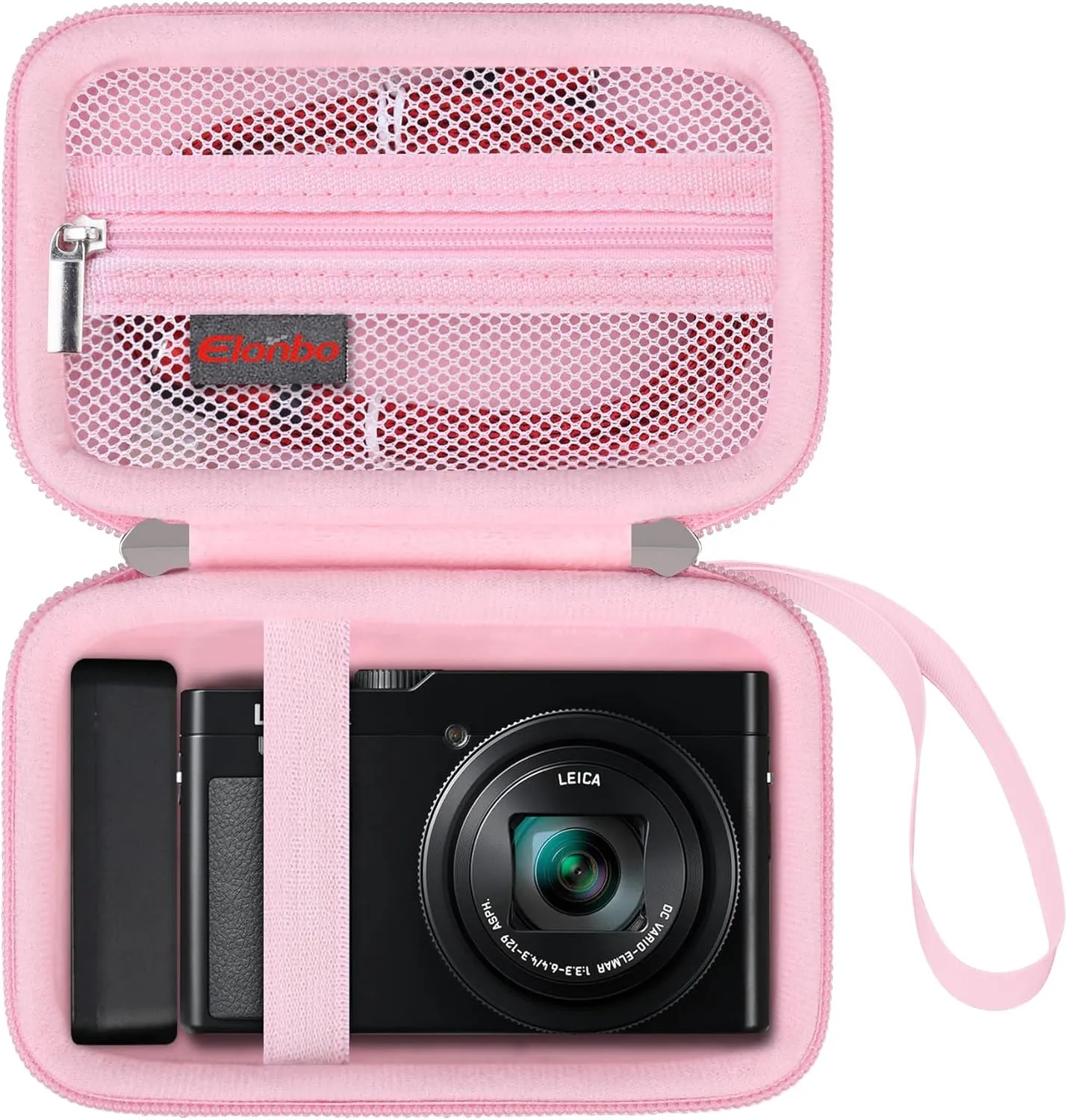Elonbo Carrying Case for Panasonic LUMIX ZS99 Point and Shoot Camera, LX100/ ZS60/ ZS70/ ZS80/ ZS200/ ZS100 4K Digital Camera Travel Bag, Compact Camera Storage Cover, Mesh Pocket fits Charger. Pink