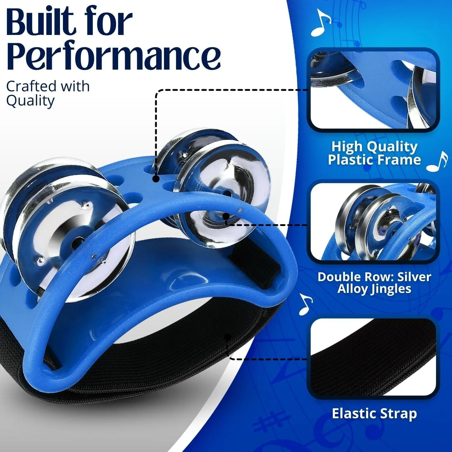 Flexzion Foot Tambourine Percussion with Double Row Steel Jingles - Foot Shaker Musical Instrument Drum for Party Shoes Gift Singer Vocalists Cajon & Guitar Players (Blue)