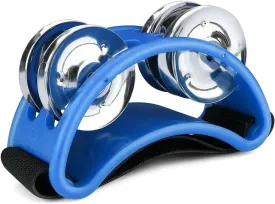 Flexzion Foot Tambourine Percussion with Double Row Steel Jingles - Foot Shaker Musical Instrument Drum for Party Shoes Gift Singer Vocalists Cajon & Guitar Players (Blue)