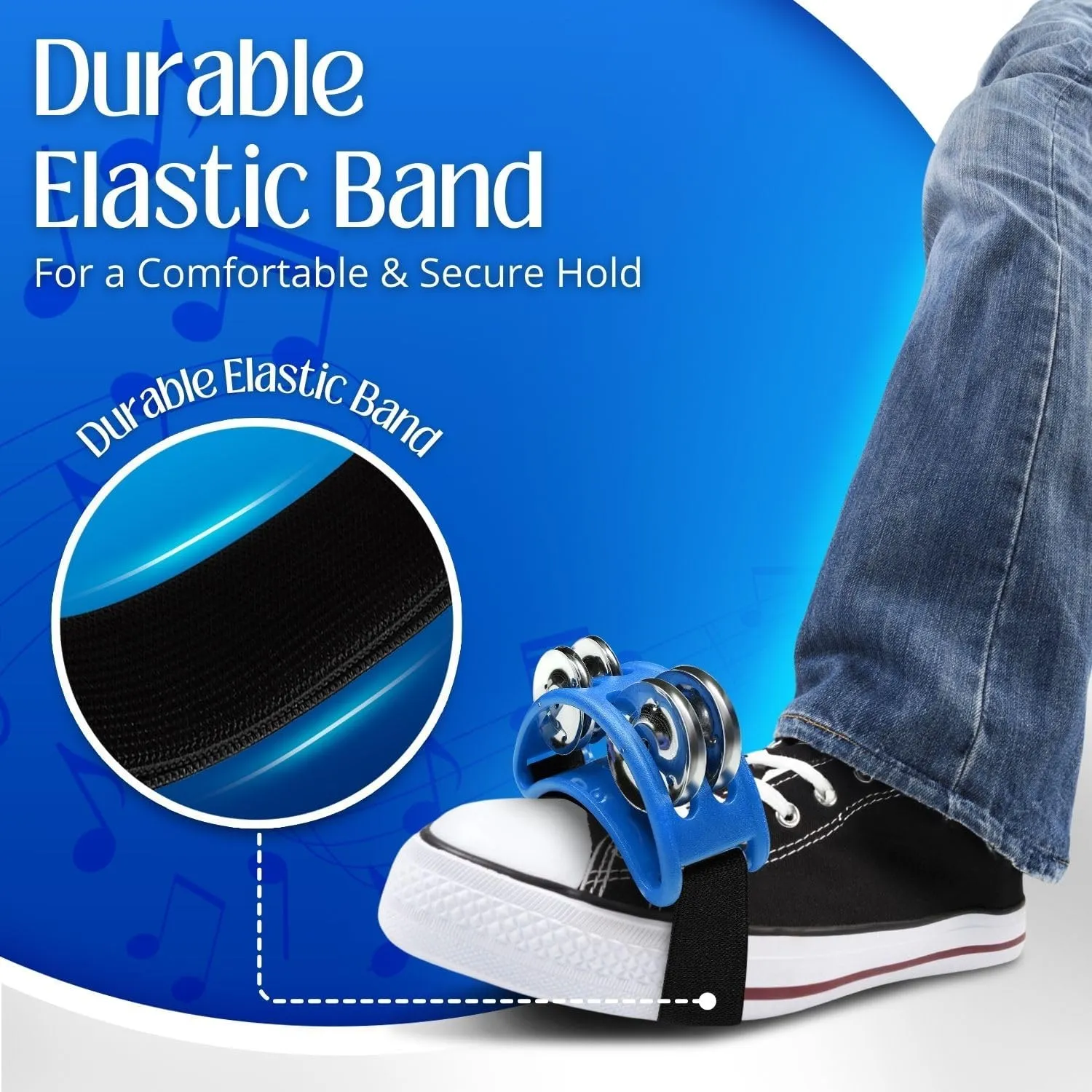 Flexzion Foot Tambourine Percussion with Double Row Steel Jingles - Foot Shaker Musical Instrument Drum for Party Shoes Gift Singer Vocalists Cajon & Guitar Players (Blue)