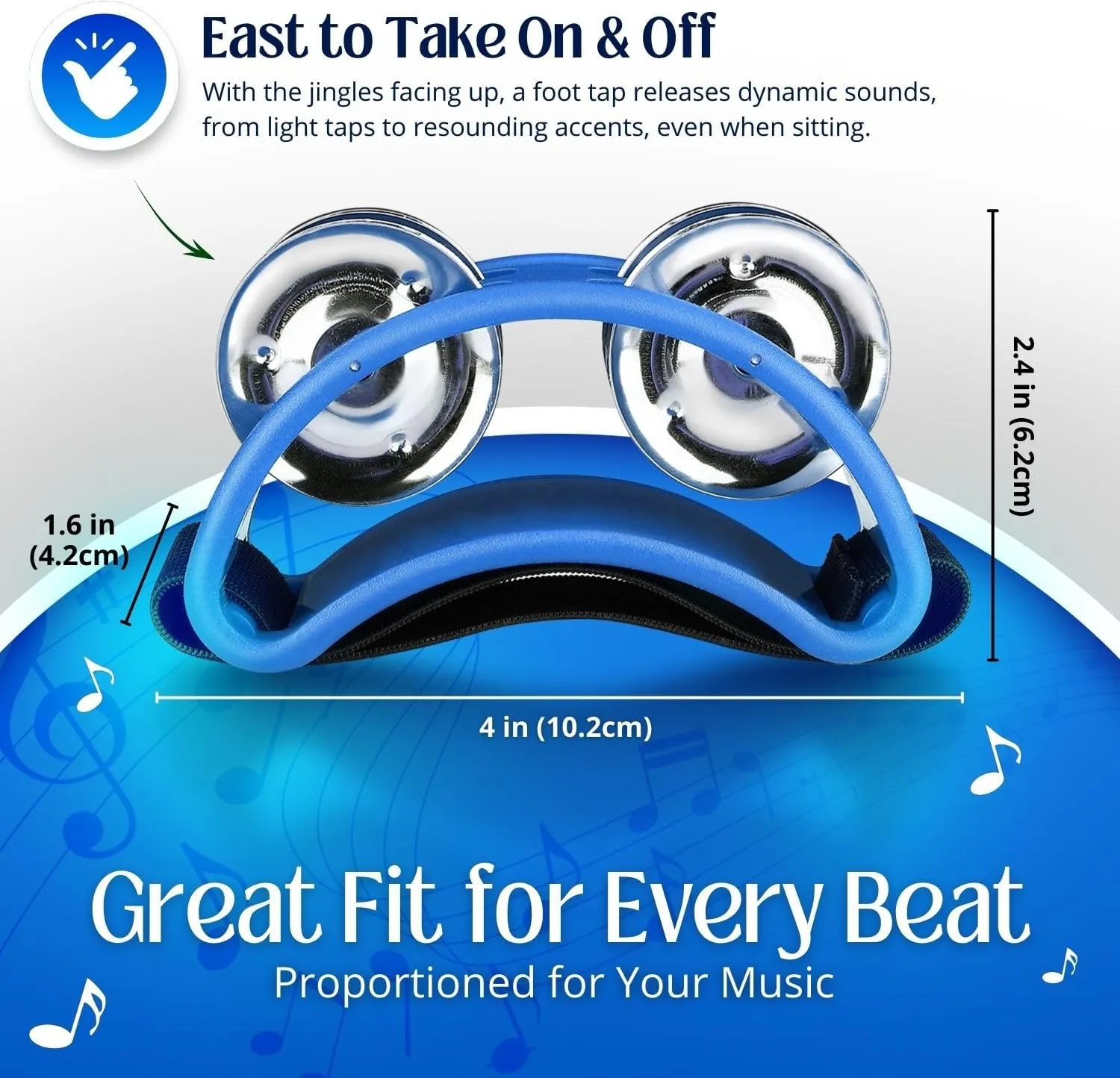 Flexzion Foot Tambourine Percussion with Double Row Steel Jingles - Foot Shaker Musical Instrument Drum for Party Shoes Gift Singer Vocalists Cajon & Guitar Players (Blue)