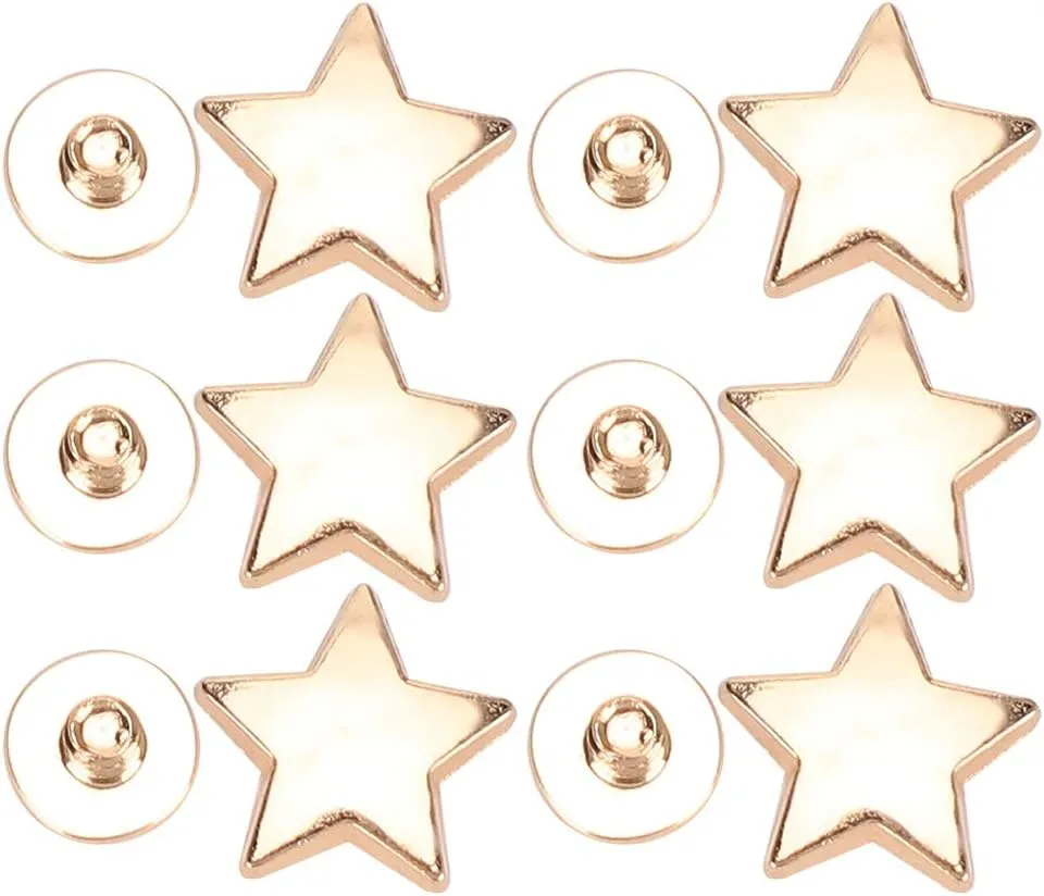 GLOGLOW 50 Sets Star Rivets Studs, 14mm Five-Pointed Star Rivets Screwback Garment Tacks Studs and Spikes for Leather Craft Clothing Bags Belts Dog Collar Shoes(Gold)