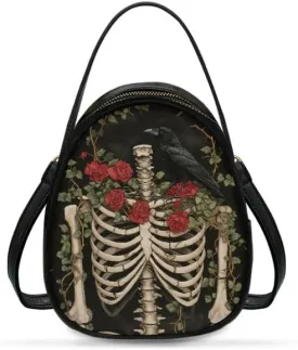 Gothic Small Crossbody Bags for Women, Mini PU Leather Cell Phone Purse Zip Shoulder Handbags Adjustable Straps