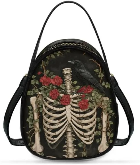 Gothic Small Crossbody Bags for Women, Mini PU Leather Cell Phone Purse Zip Shoulder Handbags Adjustable Straps
