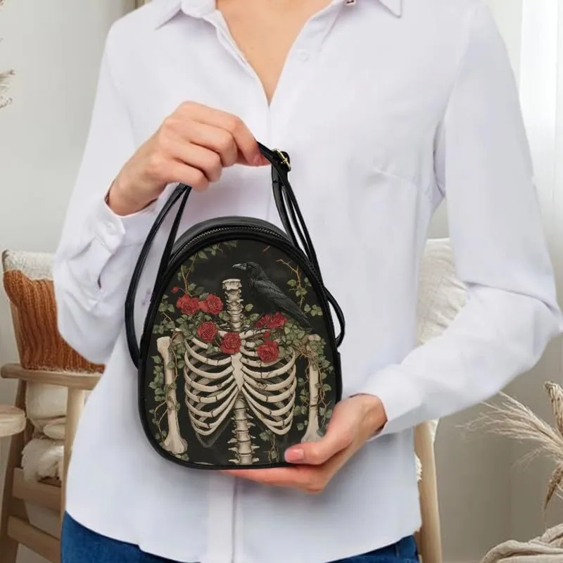 Gothic Small Crossbody Bags for Women, Mini PU Leather Cell Phone Purse Zip Shoulder Handbags Adjustable Straps