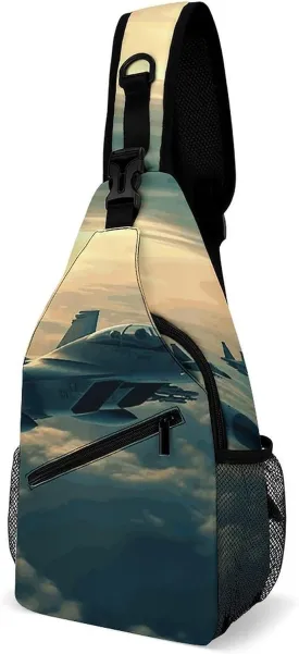 Lightweight Chest Bag Crossbody Bag Aircraft Fighter Jets Sling Backpack for Women Men Sports Travel