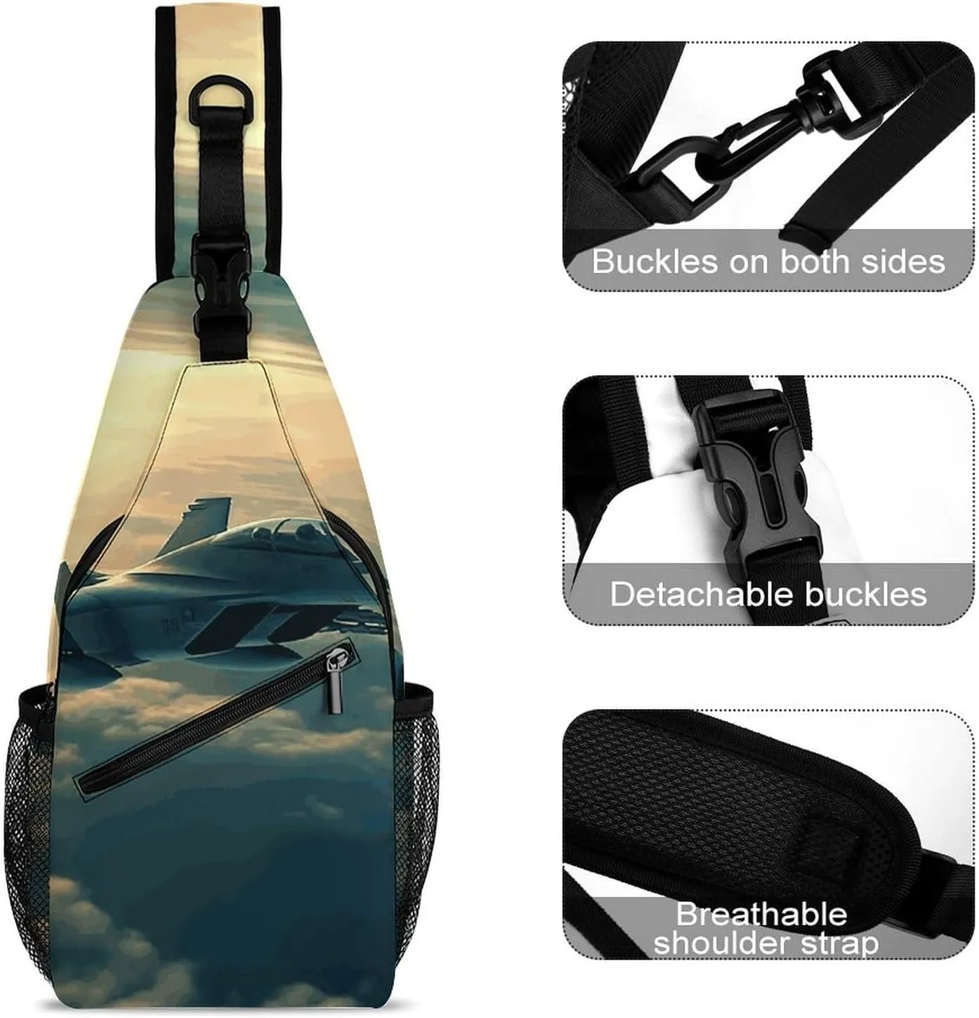 Lightweight Chest Bag Crossbody Bag Aircraft Fighter Jets Sling Backpack for Women Men Sports Travel