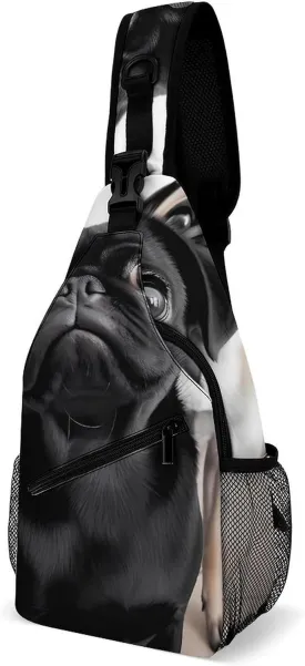 Lightweight Chest Bag Crossbody Bag Cute Black Pug Dog Sling Backpack for Women Men Sports Travel