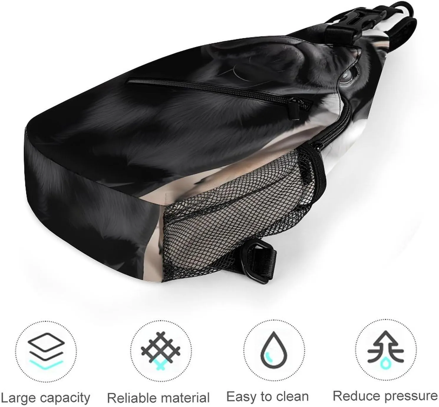 Lightweight Chest Bag Crossbody Bag Cute Black Pug Dog Sling Backpack for Women Men Sports Travel