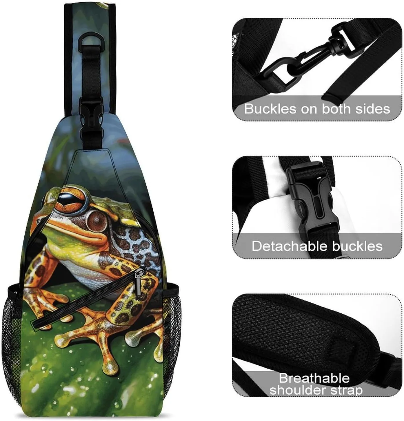 Lightweight Chest Bag Crossbody Bag Tropical Frog Sling Backpack for Women Men Sports Travel