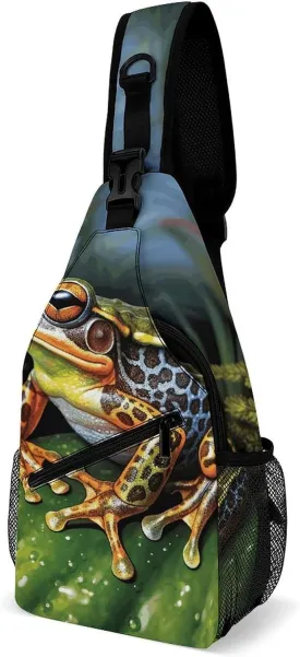Lightweight Chest Bag Crossbody Bag Tropical Frog Sling Backpack for Women Men Sports Travel