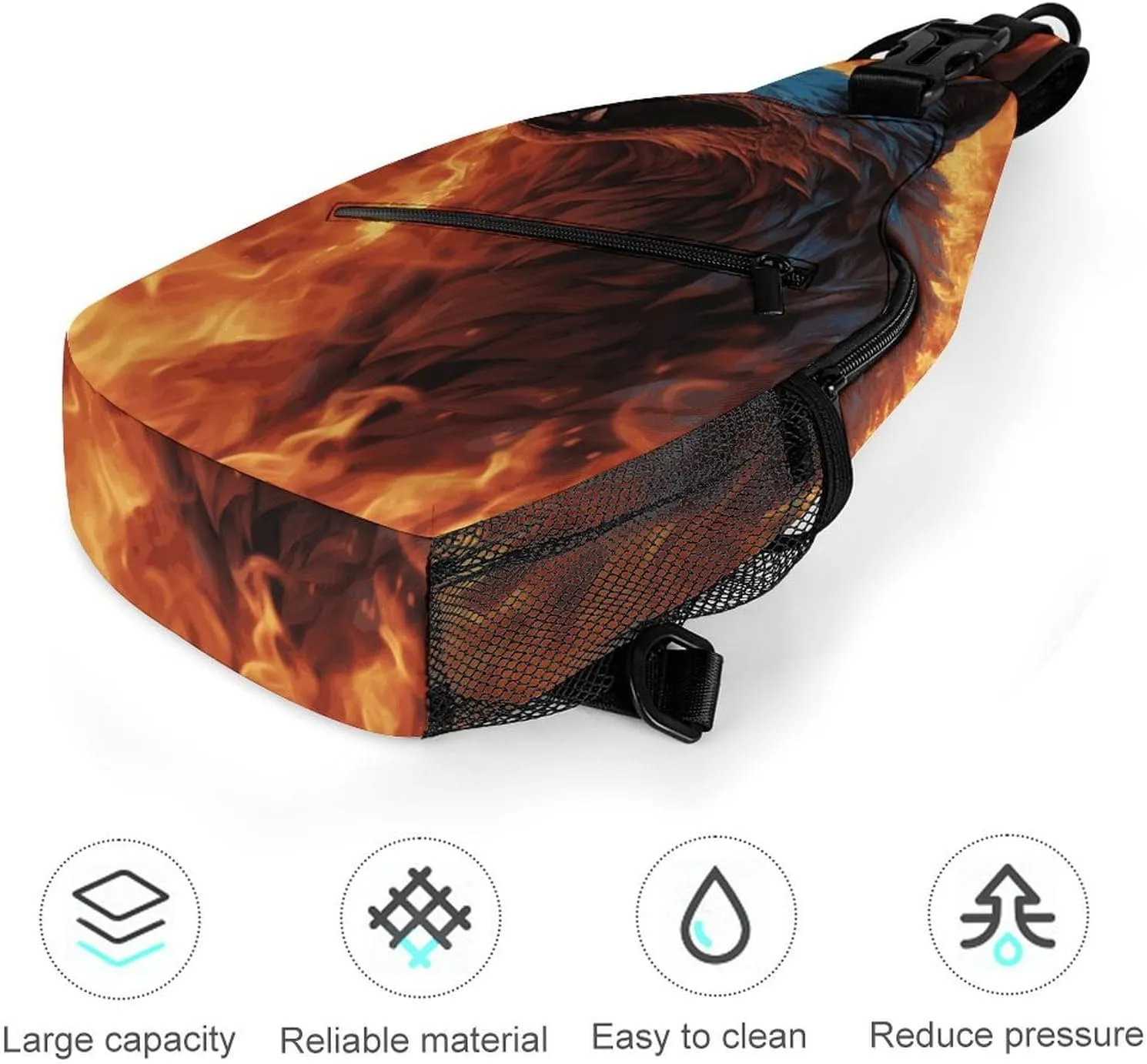 Lightweight Chest Bag Crossbody Bag Wolf Surrounded by Fire Sling Backpack for Women Men Sports Travel
