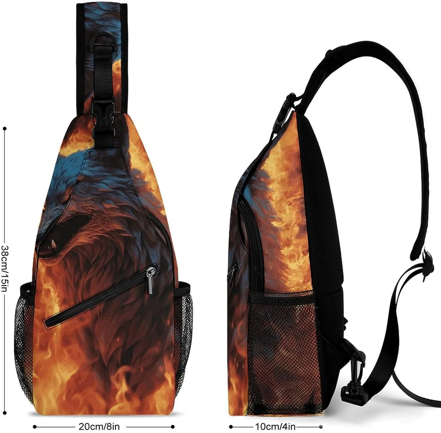 Lightweight Chest Bag Crossbody Bag Wolf Surrounded by Fire Sling Backpack for Women Men Sports Travel
