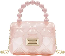 Little Girls Mini Jelly Purse Candy Color Transparent Small Crossbody Bag Cute Princess Handbags with Pearl Handle