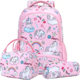 Meisohua School Backpacks Girls Unicorn Backpack with Lunch Bag and Pencil Case Kids 3 in 1 Bookbags School Bag Set