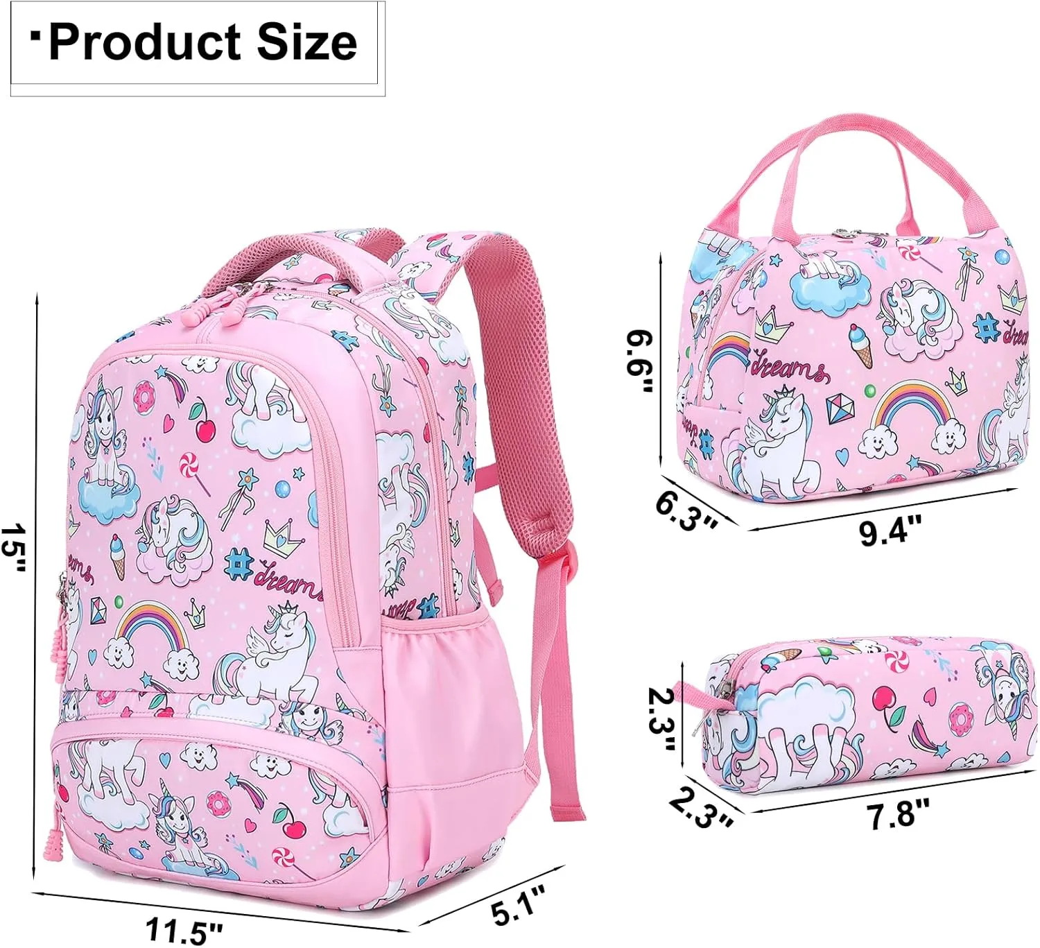 Meisohua School Backpacks Girls Unicorn Backpack with Lunch Bag and Pencil Case Kids 3 in 1 Bookbags School Bag Set