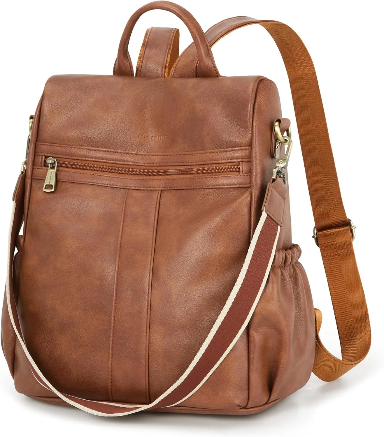 Missnine Backpack Purse for Women, PU Leather Anti-theft Backpack, Ladies Convertible Satchel Bags, Shoulder Bag for Travel, Work, Trip, Brown