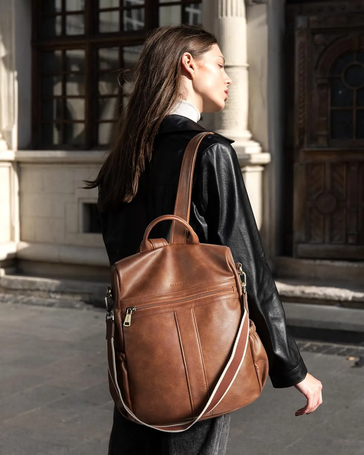 Missnine Backpack Purse for Women, PU Leather Anti-theft Backpack, Ladies Convertible Satchel Bags, Shoulder Bag for Travel, Work, Trip, Brown